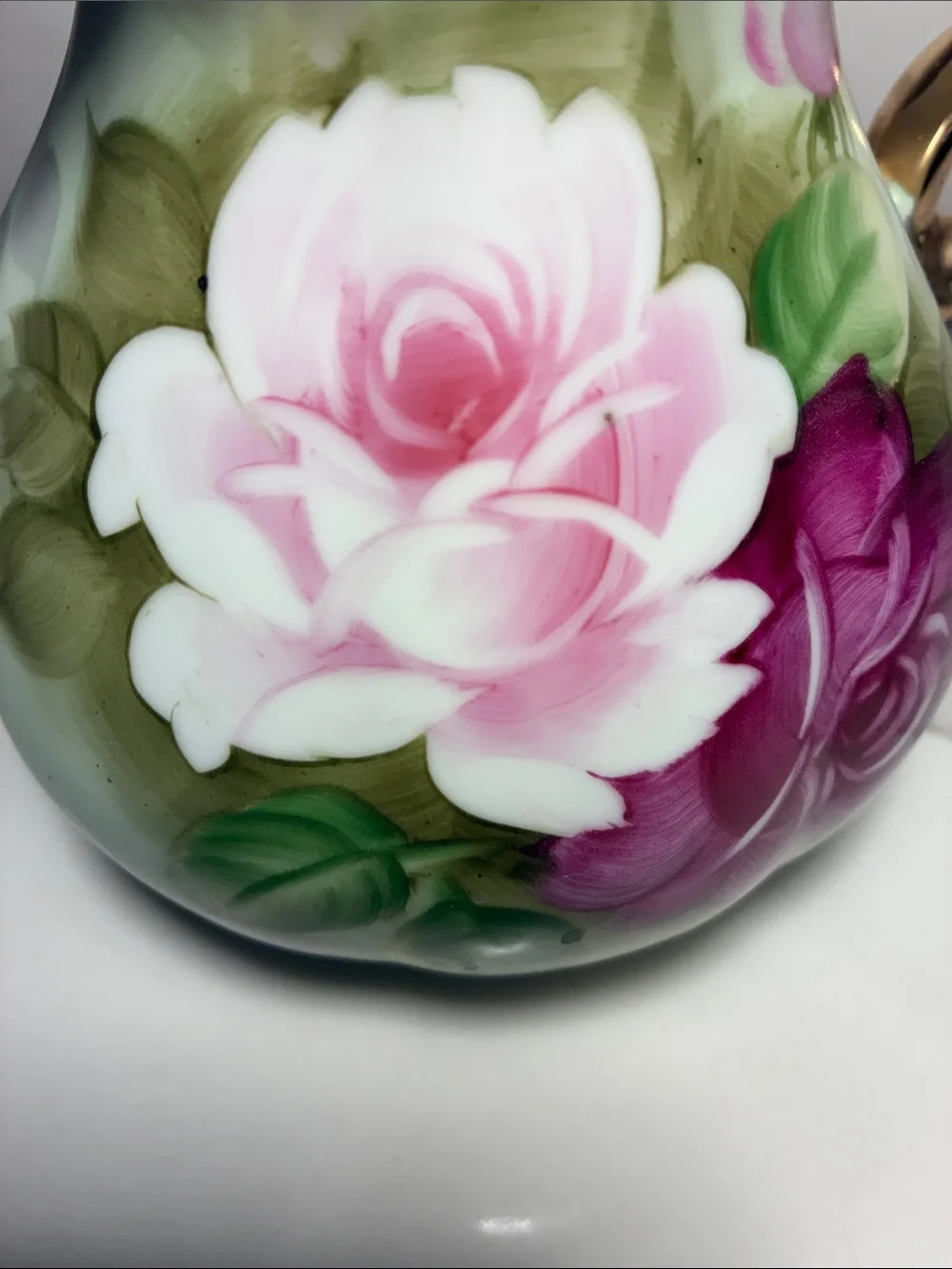 Bavarian Hand-Painted Floral Porcelain Tray & pitcher - Pink Cabbage Roses